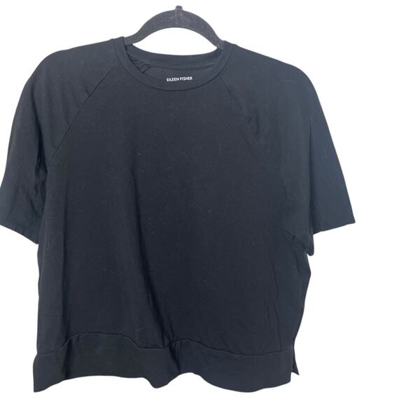 Eileen Fisher Black Cotton Crew Neck Tee, Cropped, Capsule, Casual, Weekend XS - Picture 5 of 9